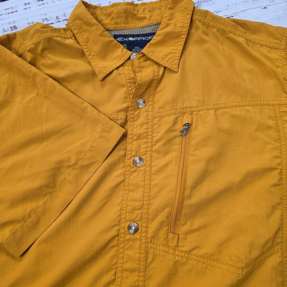 ExOfficio Hiking Shirt Mens XL‎ Yellow Excellent Short Sleeve Nylon Ripstop